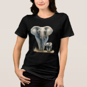 Afrikaanse olifant en Baby in Waterverf Tri-Blend Shirt (Voorkant)