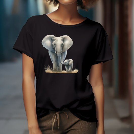 Afrikaanse olifant en Baby in Waterverf Tri-Blend Shirt