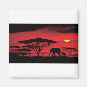 Afrikaanse olifant en Baby met Red Sunset Magneet