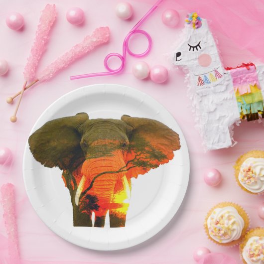 Afrikaanse olifant in de Serengeti Sunset Papieren Bordje (Feest)
