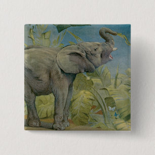 Afrikaanse olifant in het Oerwoud, EJ Detmold Vierkante Button 5,1 Cm