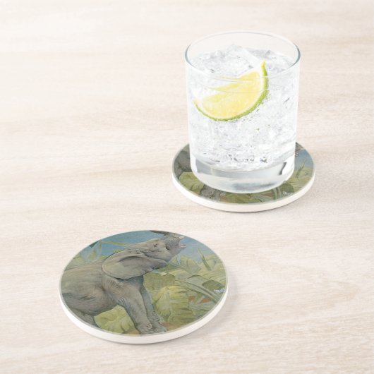 Afrikaanse olifant in het Oerwoud, EJ Detmold Zandsteen Onderzetter (Zijkant)