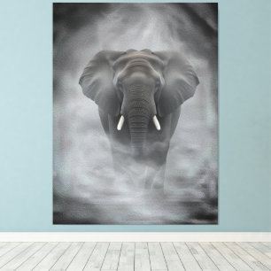 Afrikaanse Olifant in Nevelige Mist Serene Impasto Canvas Afdruk