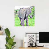 Afrikaanse olifant mama en geschilderde Baby kunst Poster (Thuiskantoor)
