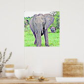 Afrikaanse olifant mama en geschilderde Baby kunst Poster (Keuken)