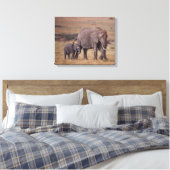 Afrikaanse olifant met baby canvas afdruk (Insitu (Slaapkamer))