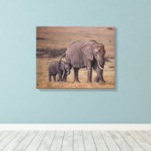 Afrikaanse olifant met baby canvas afdruk (Insitu (Houten vloer))