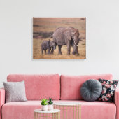 Afrikaanse olifant met baby canvas afdruk (Insitu (Woonkamer))