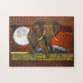 Afrikaanse olifant met moon en Mt Kilimanjaro Puzz Legpuzzel (Horizontaal)