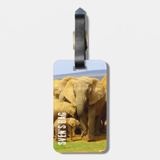 Afrikaanse olifant moeder en kalf bagagelabel (Achterkant verticaal)