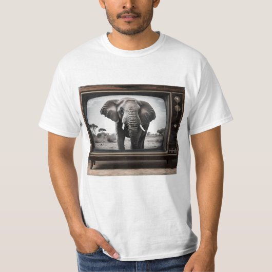 Afrikaanse olifant op analoge televisie, t-shirt (Voorkant)