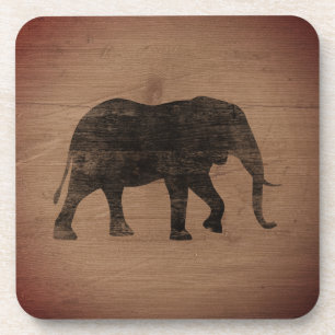 Afrikaanse Olifant Silhouet Rustieke Stijl Bier Onderzetter