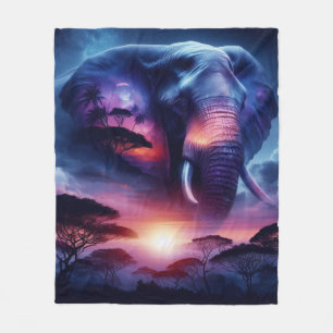 Afrikaanse Olifant Silhouet Zonsondergang Safari Fleece Deken