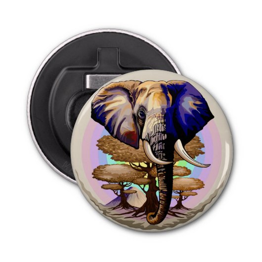 Afrikaanse olifant surrealistisch portret button flesopener (Voorkant)