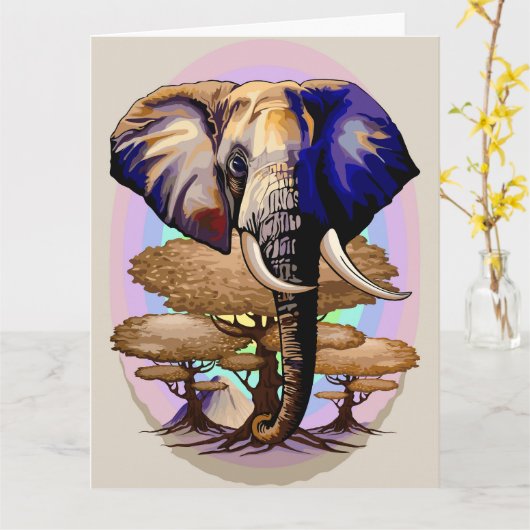 Afrikaanse olifant surrealistisch portret kaart (Gele Bloem)