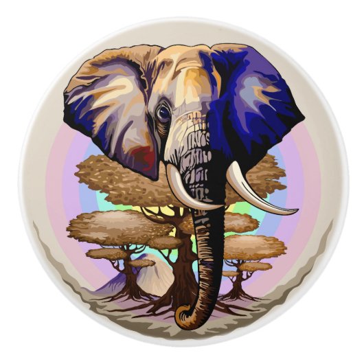 Afrikaanse olifant surrealistisch portret keramische knop (Voorkant)