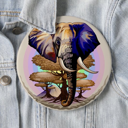 Afrikaanse olifant surrealistisch portret ronde button 6,0 cm (In situ)