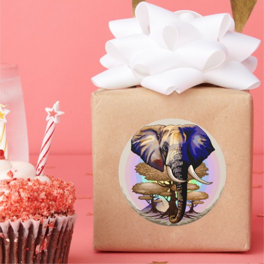 Afrikaanse olifant surrealistisch portret ronde sticker (Feest)