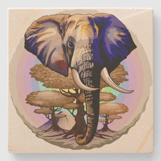 Afrikaanse olifant surrealistisch portret stenen onderzetter (Voorkant)