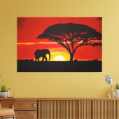 Afrikaanse olifant, zonsondergang, Afrika, Afrikaa Canvas Afdruk (Insitu (Woonkamer))