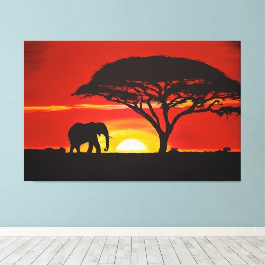 Afrikaanse olifant, zonsondergang, Afrika, Afrikaa Canvas Afdruk (Insitu (Houten vloer))