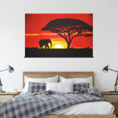 Afrikaanse olifant, zonsondergang, Afrika, Afrikaa Canvas Afdruk (Insitu (Slaapkamer))