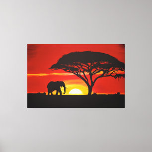 Afrikaanse olifant, zonsondergang, Afrika, Afrikaa Canvas Afdruk
