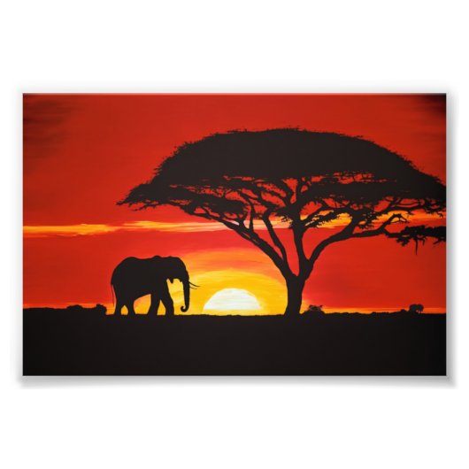 Afrikaanse olifant, zonsondergang, Afrika, Afrikaa Foto Afdruk (Voorkant)