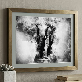 Afrikaanse Olifant Zwart en Wit Aquarel Foto Afdruk