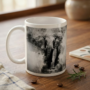 Afrikaanse Olifant Zwart en Wit Aquarel Koffiemok