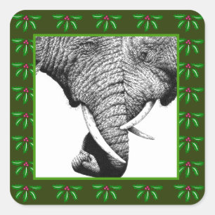 Afrikaanse olifanten Holly Leaf Kerst sticker