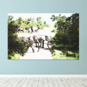 Afrikaanse olifanten over de weg canvas afdruk (Insitu (Houten vloer))