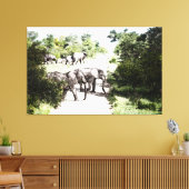 Afrikaanse olifanten over de weg canvas afdruk (Insitu (Woonkamer))