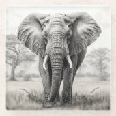 Afrikaanse olifantenpotloodtekening glazen onderzetter (Voorkant)