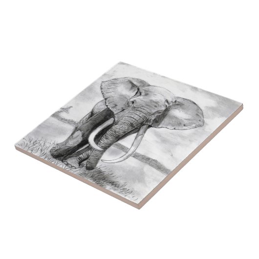 afrikaanse olifantentekening in potloodontwerp tegeltje (Zijkant)
