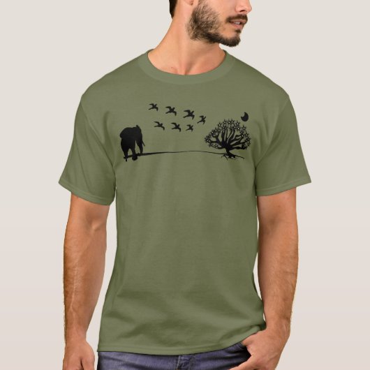 Afrikaanse olifantenvogels en het landschap van de t-shirt (Voorkant)