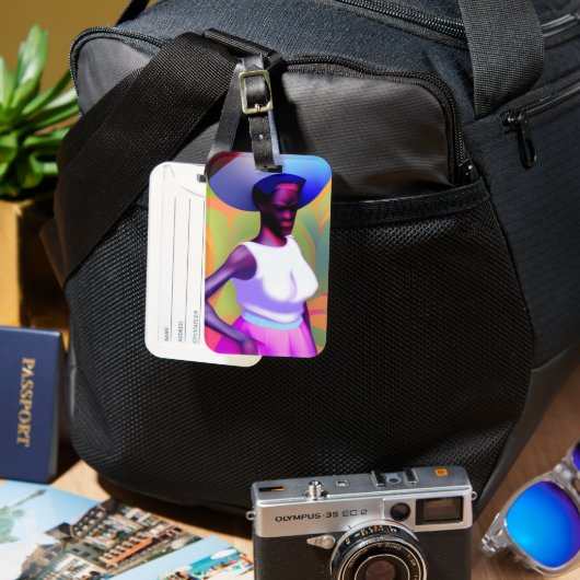 Afrikaanse oude vrouw die haar hoofd met haar vet  bagagelabel (Voorkant & Achterkant)