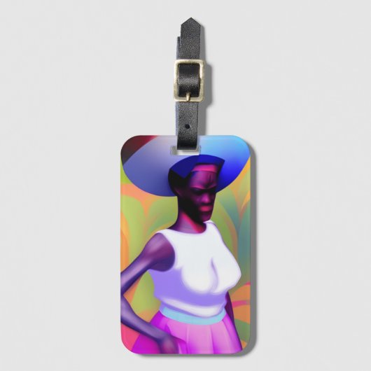 Afrikaanse oude vrouw die haar hoofd met haar vet  bagagelabel (Voorkant (verticaal))