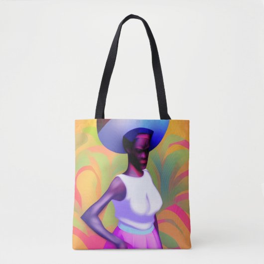 Afrikaanse oude vrouw die haar hoofd met haar vet tote bag (Voorkant)
