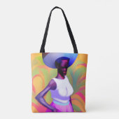 Afrikaanse oude vrouw die haar hoofd met haar vet tote bag (Achterkant)