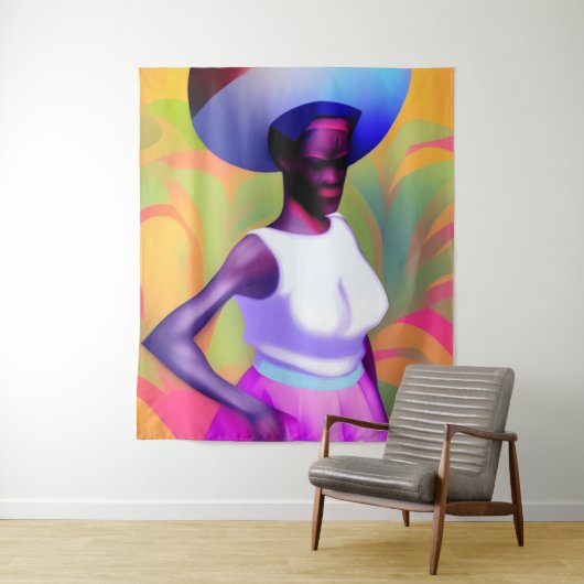 Afrikaanse oude vrouw die haar hoofd met haar vet  wandkleed (In situ)