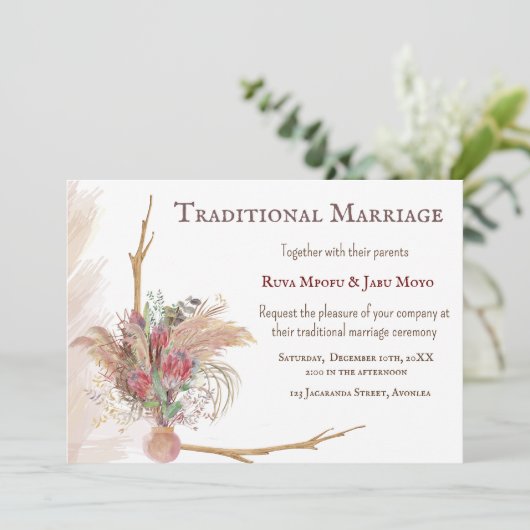 Afrikaanse Pampas Protea Accent Traditionele Bruil Kaart (Staand voorkant)