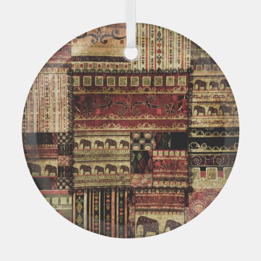Afrikaanse patchwork: Grunge print achtergrond Glas Ornament (Voorkant)