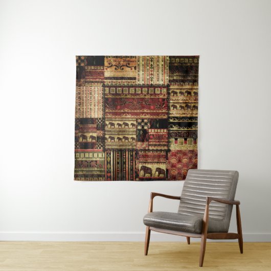 Afrikaanse patchwork: Grunge print achtergrond Wandkleed (In situ)