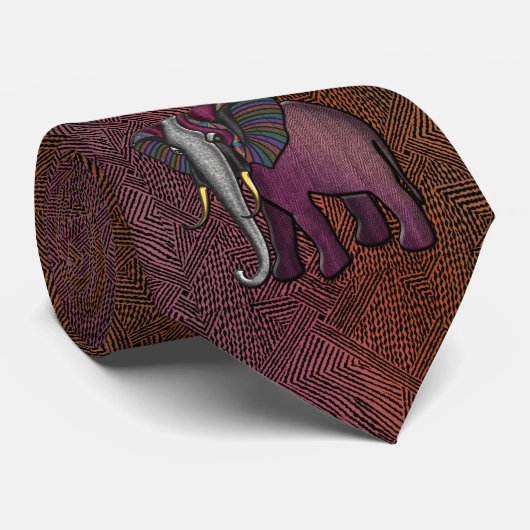 Afrikaanse patchwork-olifant (plum, Oranje, grijs) Stropdas (Opgerold)
