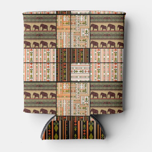Afrikaanse Patchwork Olifanten: Ornamentale textuu Blikjeskoeler (Voorkant)