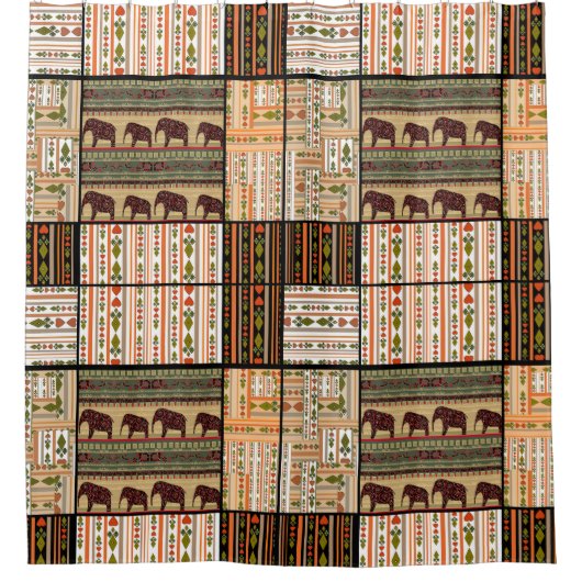 Afrikaanse Patchwork Olifanten: Ornamentale textuu Douchegordijn (Voorkant)