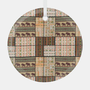 Afrikaanse Patchwork Olifanten: Ornamentale textuu Glas Ornament
