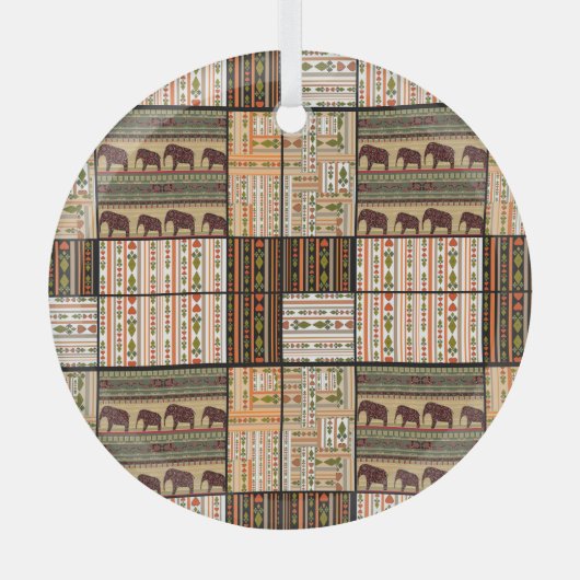 Afrikaanse Patchwork Olifanten: Ornamentale textuu Glas Ornament (Voorkant)