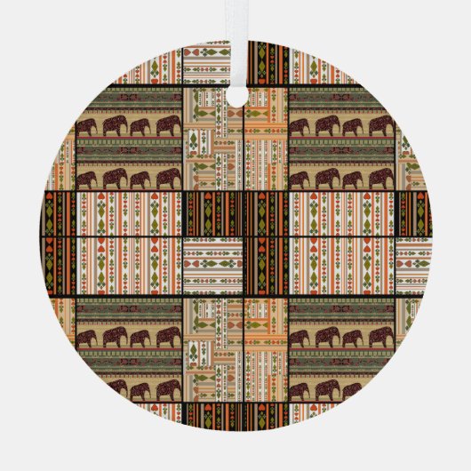 Afrikaanse Patchwork Olifanten: Ornamentale textuu Glas Ornament (Achterkant)